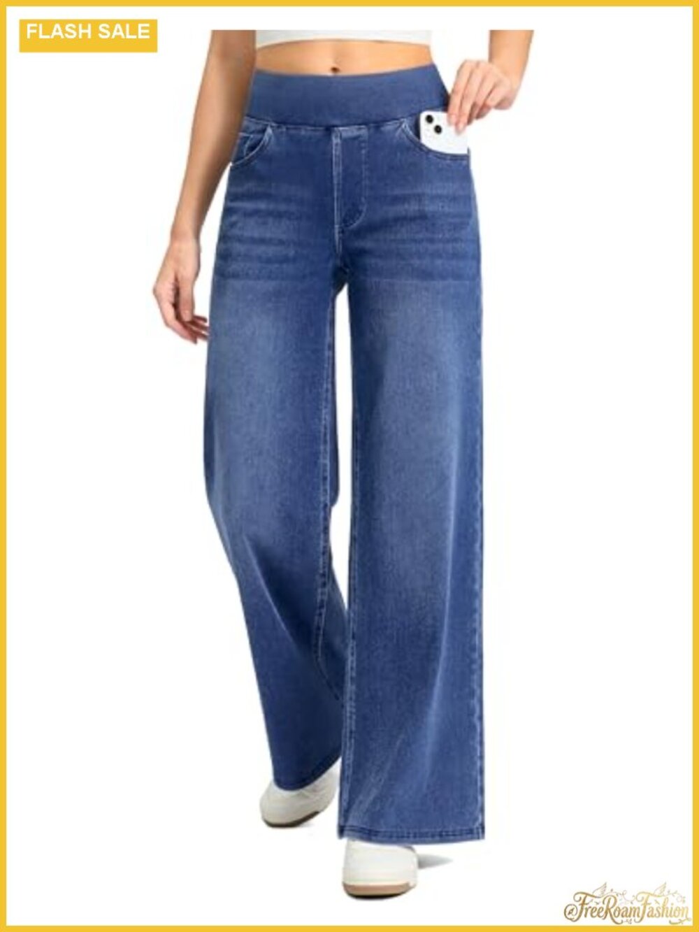 Wide Leg Jeans High Waisted Pull On Stretchy Denim Pants Women